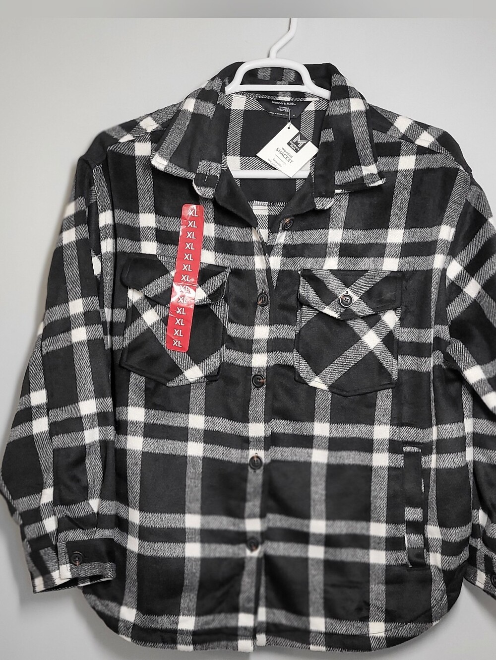 Black & White Plaid Button-Up Shacket- XL NWT